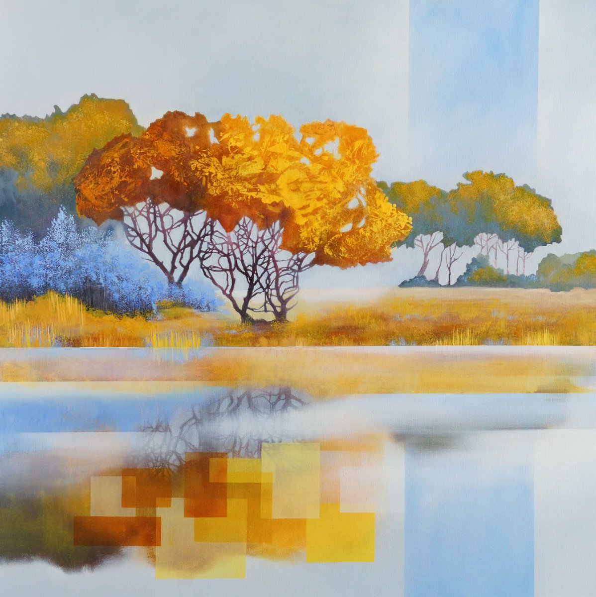 Abstract Landscape Oil Painting By Vera Hoi, 35 X 35", "What Remains In Light”, Original Artwork