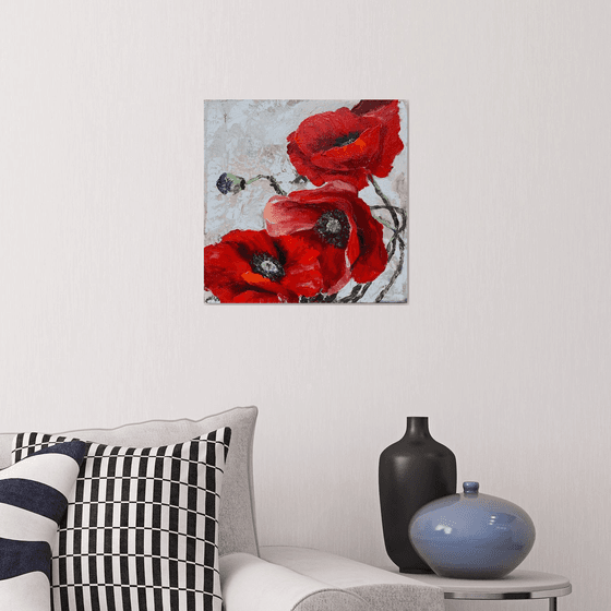 Red poppies original painting on canvas