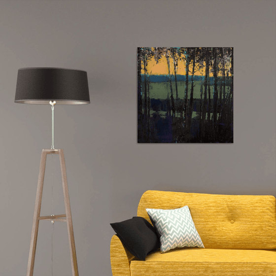 Evening forest 30x30" 76x76cm Contemporary Art by Bo Kravchenko