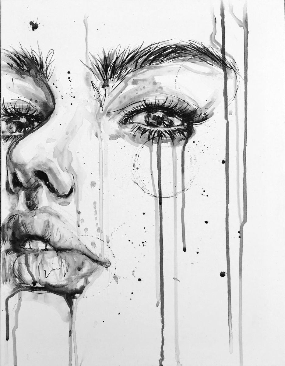 Expressive Portrait Ink Drawing By Doriana Popa, 14 X 18, Girl, Original Artwork