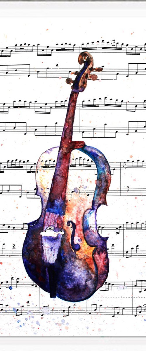 Just play, watercolor on sheet music by Luba Ostroushko