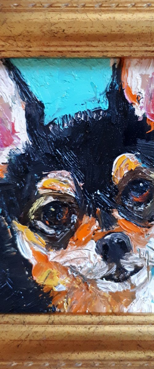 Dog 05.24 / framed / FROM MY A SERIES OF MINI WORKS DOGS/ ORIGINAL PAINTING by Salana Art