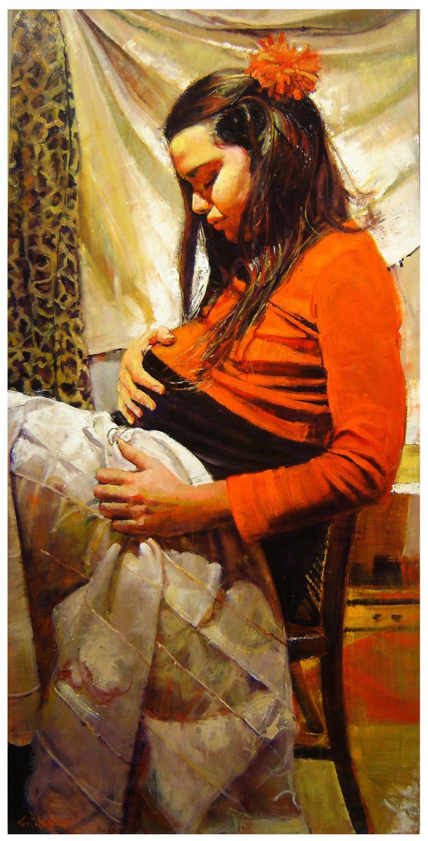 The Young Mother By Marco Ortolan, 20 X 39, Artwork For Sale On Artfinder