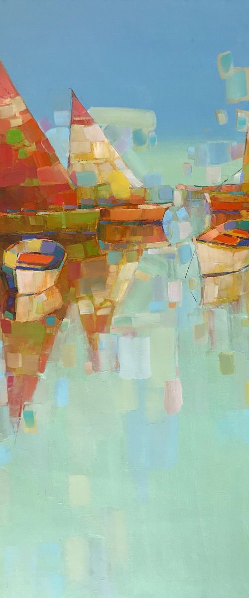 Sail Boats-Harbor , Original oil painting, Handmade artwork, One of a kind by Vahe Yeremyan