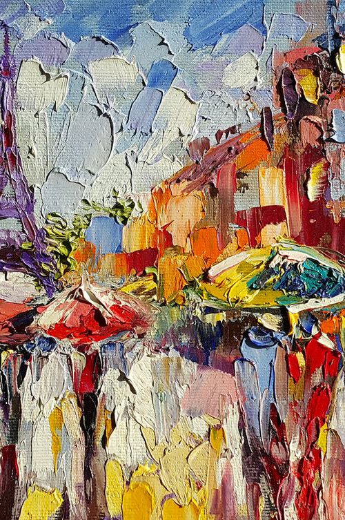 Rainy morning in Paris - Paris, cityscape, colored umbrella, rain in Paris, cityscape Paris, umbrella, people in the rain, rain by Anastasia Kozorez