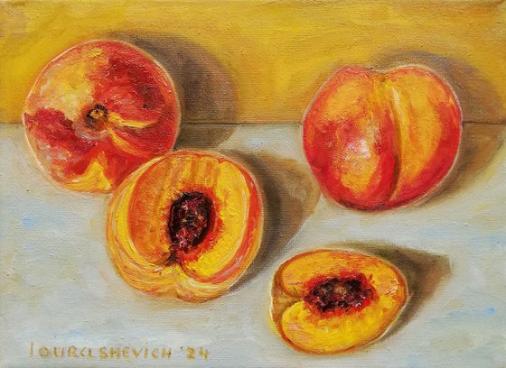 Ripe Peaches on Table