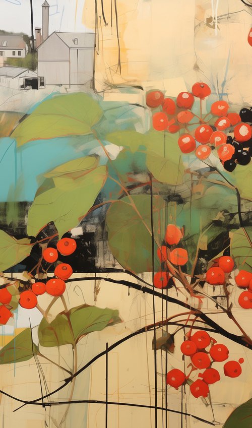 Red viburnum on a green glade #5 by V+V Kniazievi