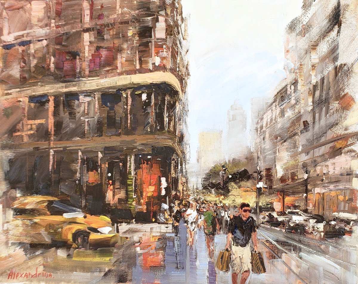 Impressionistic Cityscapes Oil Painting By Irina Alexandrina, 20 X 16, Evening. New York., Original Artwork