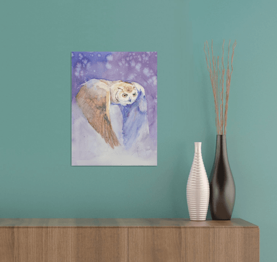 OWL WITH YELLOW EYES original watercolor 30X40