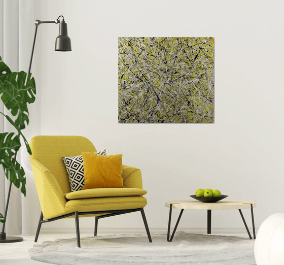 Extra large abstract artwork  (yellow black and white)