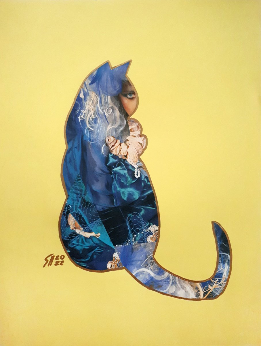 Animal Collage By Salana Art / Svetlana Samovarova, 12 X 16", Glamorous Cat Vi, Original Artwork