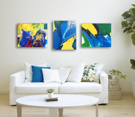 "Cold Fusion Series" - Original Triptych, Abstract PMS Acrylic Paintings Series - 56" x 20"