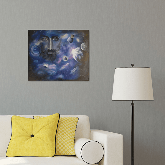 New Era, original surreal space oil painting, gift idea, art for home