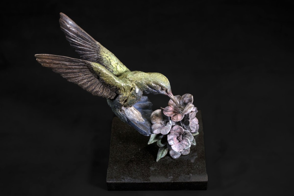 Animal Bronze Sculpture By Tanya Russell, 11 X 11", Hummingbird Fb, Original Artwork