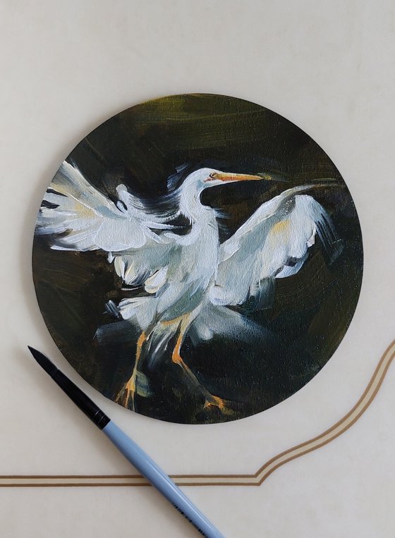 Cattle egret oil painting