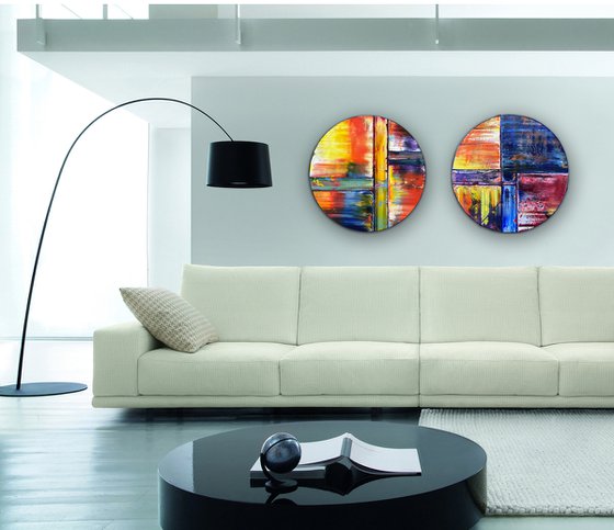 "Coming Full Circle" - Save As A Series - Original PMS Oil Painting Diptych On Circular Wooden Panels - 36 x 18 inches