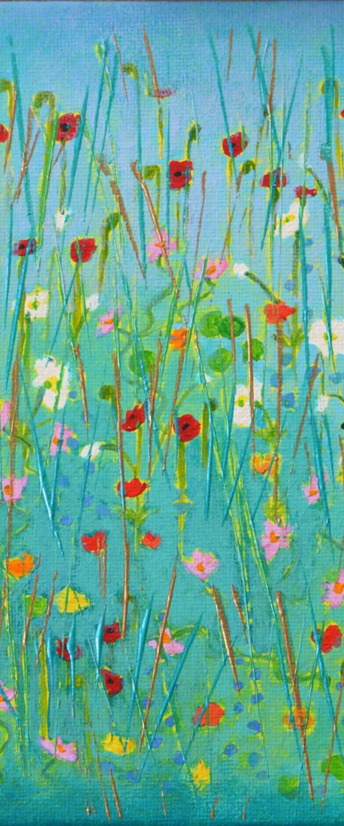 Happy Blooms 2 - Japanese anemones, nasturtiums, cosmos and poppies by Lisa Mann