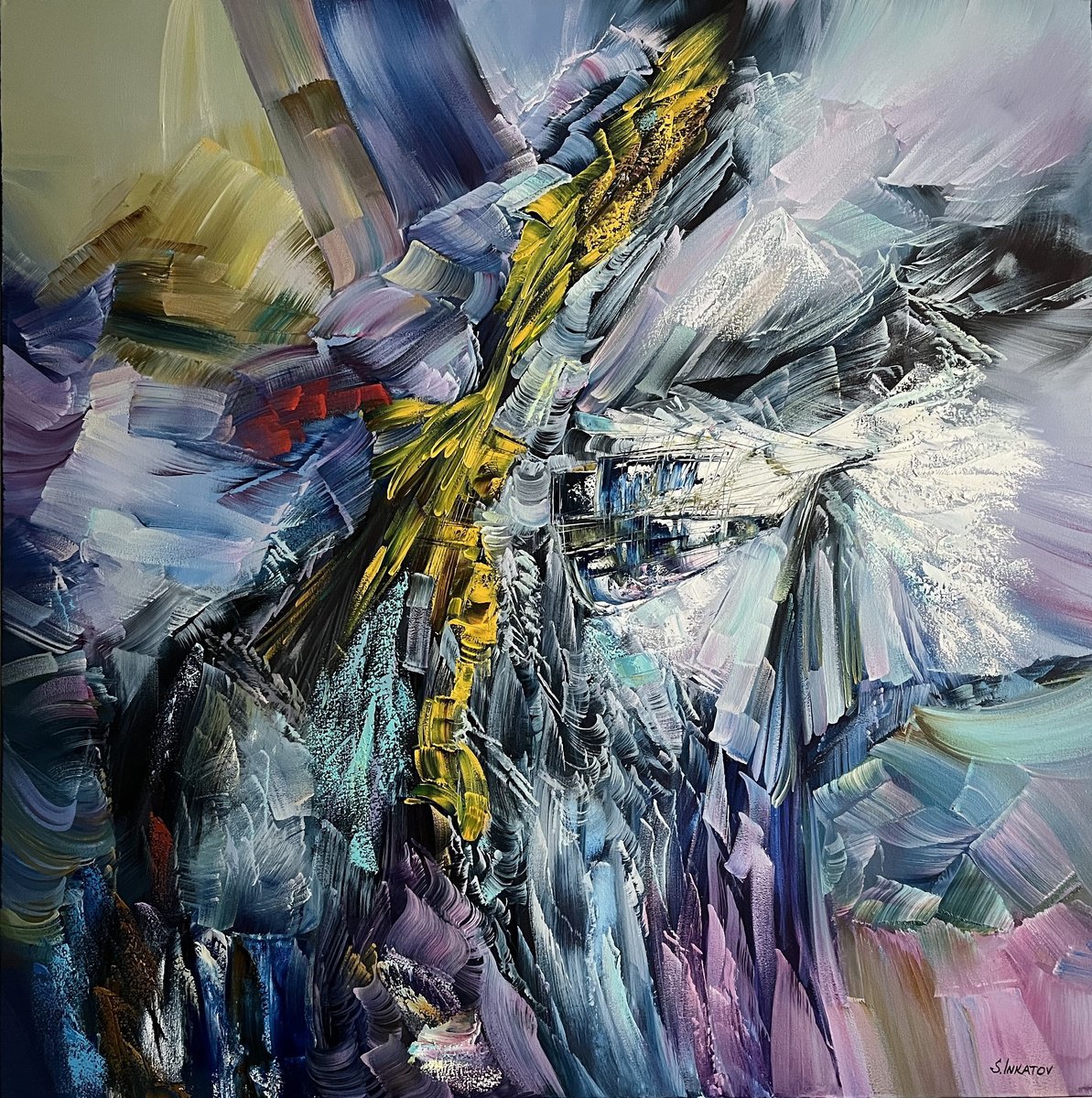 Abstract Oil Painting By Sergei Inkatov, 39 X 39", Secrets Of Love 2, Original Artwork