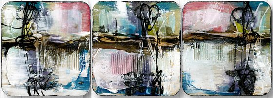 Hidden Voices Set 4  - 3 Textural Abstract Paintings  by Kathy Morton Stanion