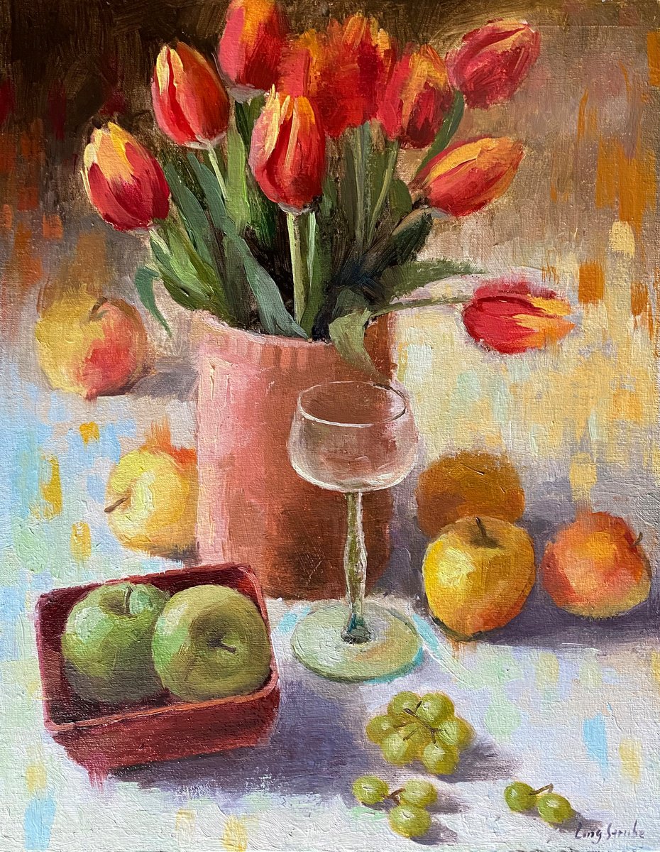 Red Tulips, No Story By Ling Strube, 12 X 16, Artwork For Sale On Artfinder