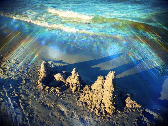 Sand castles on the beach in Italy - 60x80x4cm print on canvas 00994m2 READY to HANG