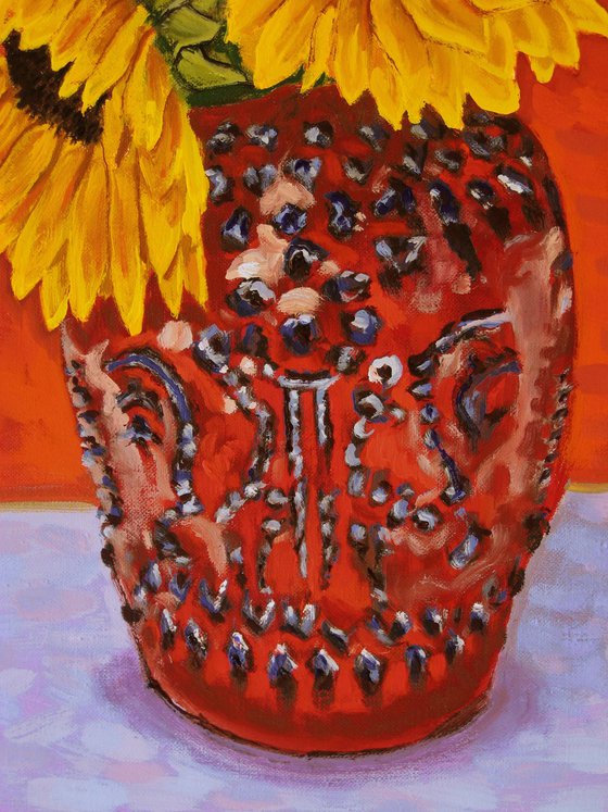 Sunflowers against Red