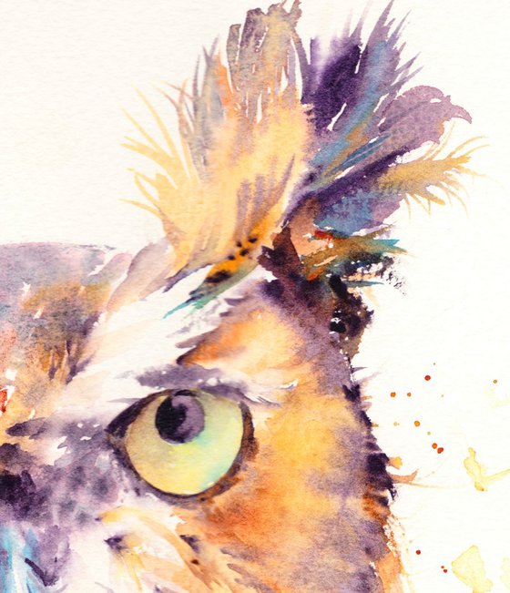 Owl painting, Owl in watercolour, Original Watercolour Bird painting, Owl Art