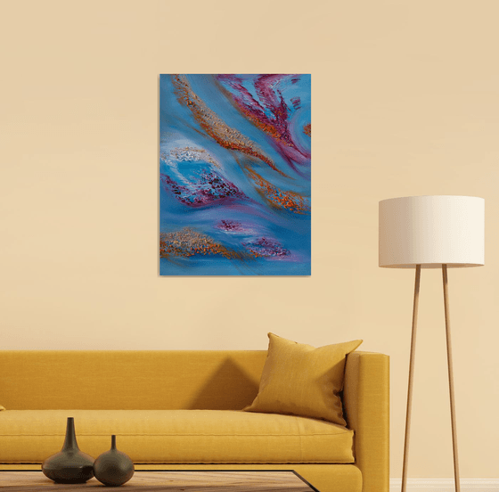 I feel the sky II, textured landscape painting, 60x80 cm