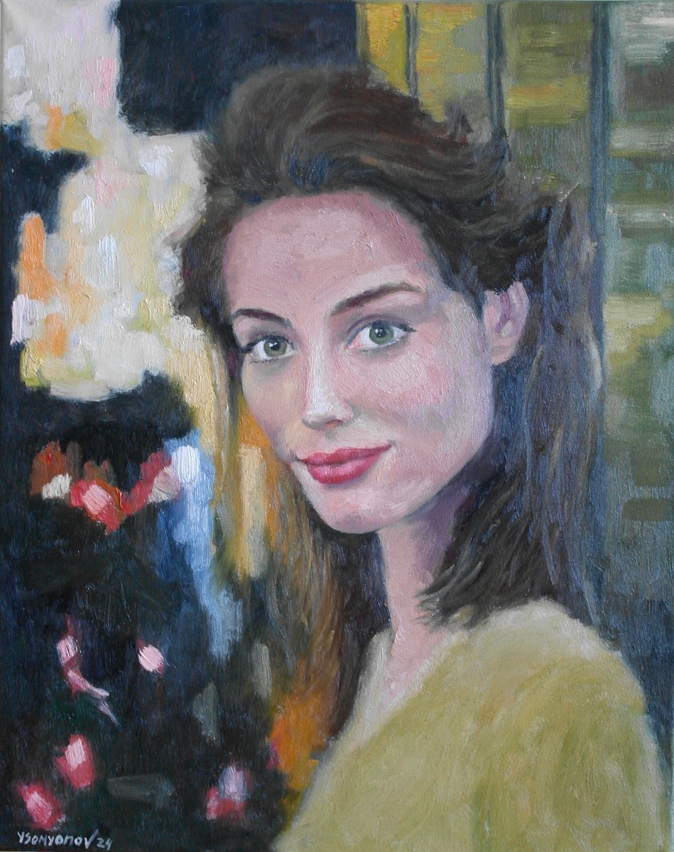 Impressionistic Portrait Oil Painting By Juri Semjonov, 16 X 20", A Lovely Young Lady #2, Original Artwork