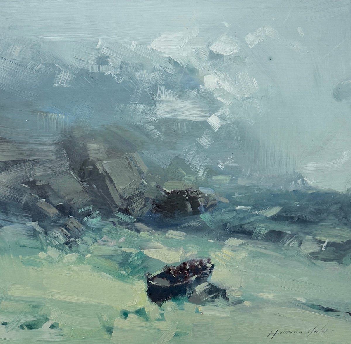 Impressionistic Landscape Oil Painting By Vahe Yeremyan, 21 X 21", After Storm, Original Artwork