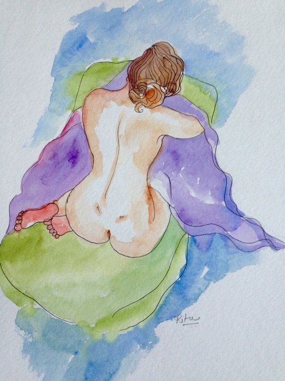 Ink sketch #6 - On the Green Chaise Lounge