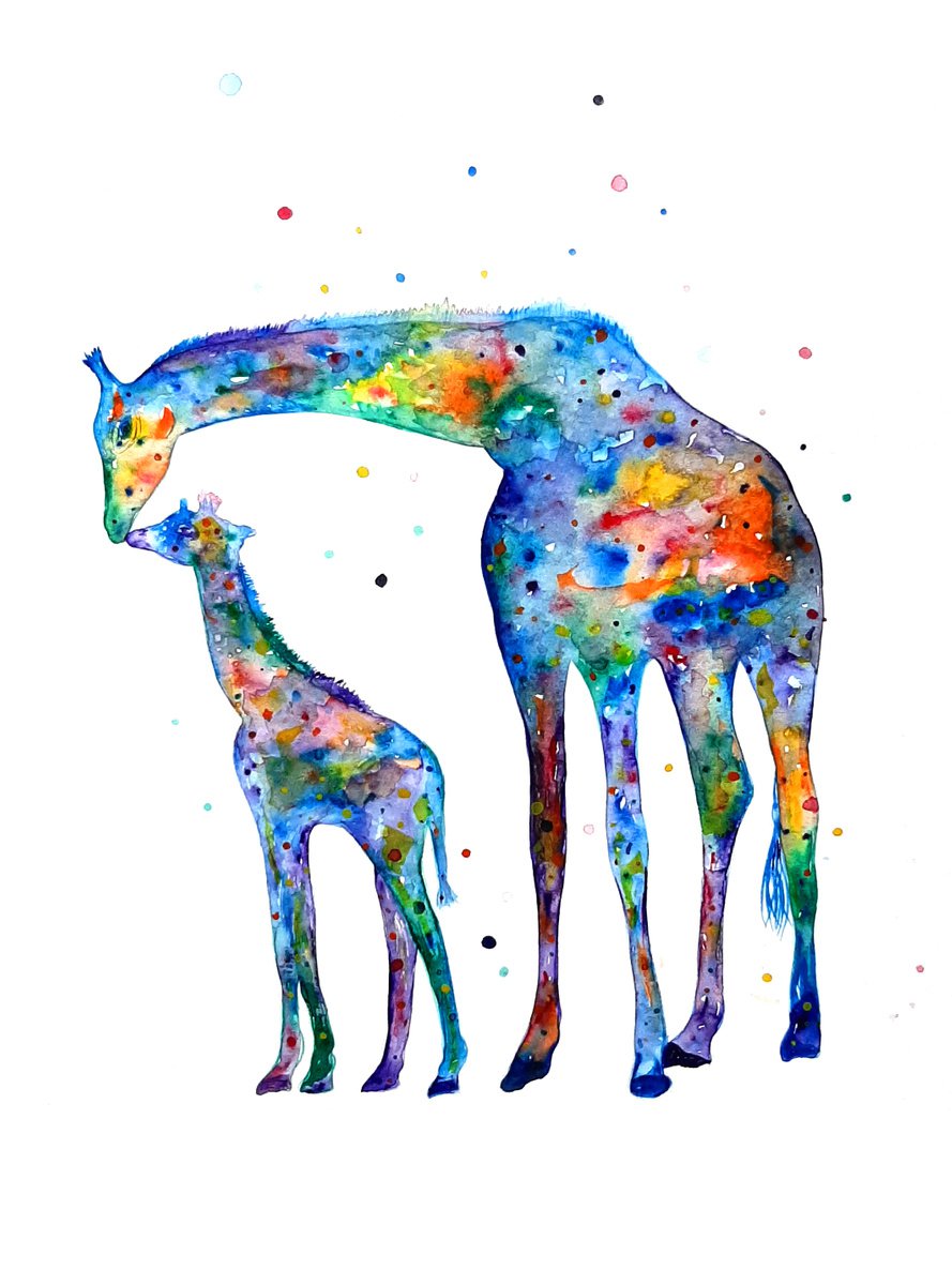 Impressionistic Watercolour , Giraffes By Luba Ostroushko, 16 X 12, Artwork For Sale On Artfinder