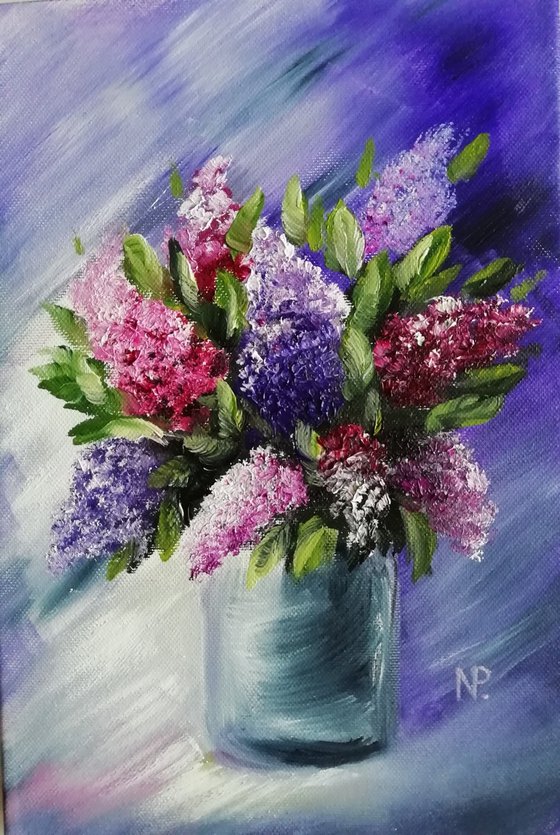 Lilac, flowers, original floral small gift idea, art for home, bedroom painting
