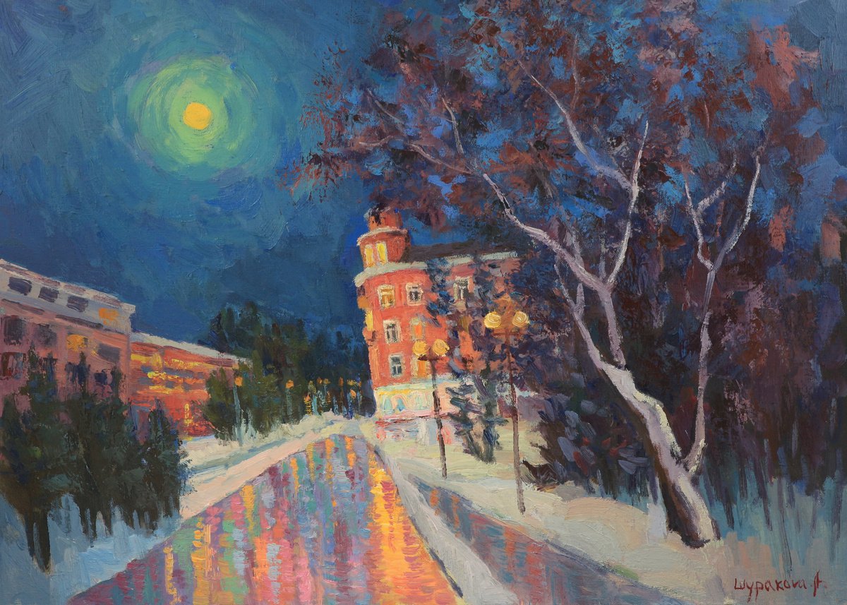 Moon over the city by Anna Shurakova