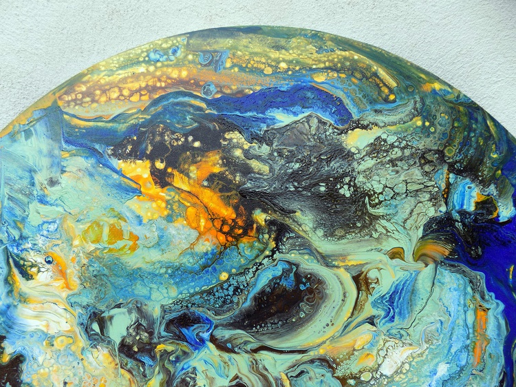 Large abstract round painting 80x80 cm - Sunrise | Artfinder