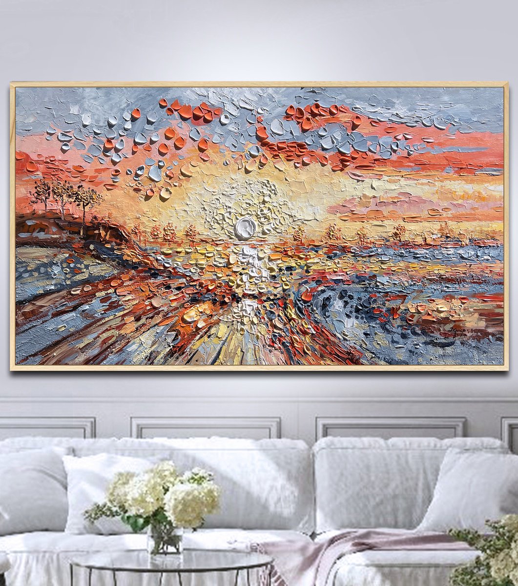 Abstract Landscape Acrylic Painting By Lana Guise, 49 X 29", Sun