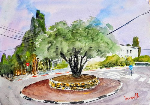 Olive tree in the city by Leonid Kirnus