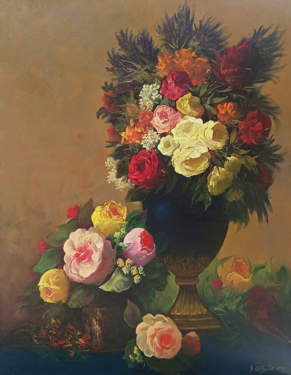 Colorful roses (100x80cm, oil painting) by Kamo Atoyan