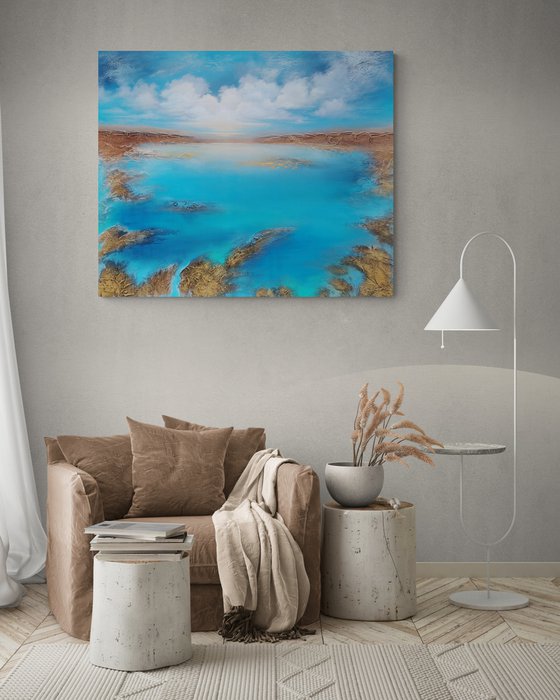 A XXL large modern semi-abstract structured mixed-media seascape painting "Awakening"