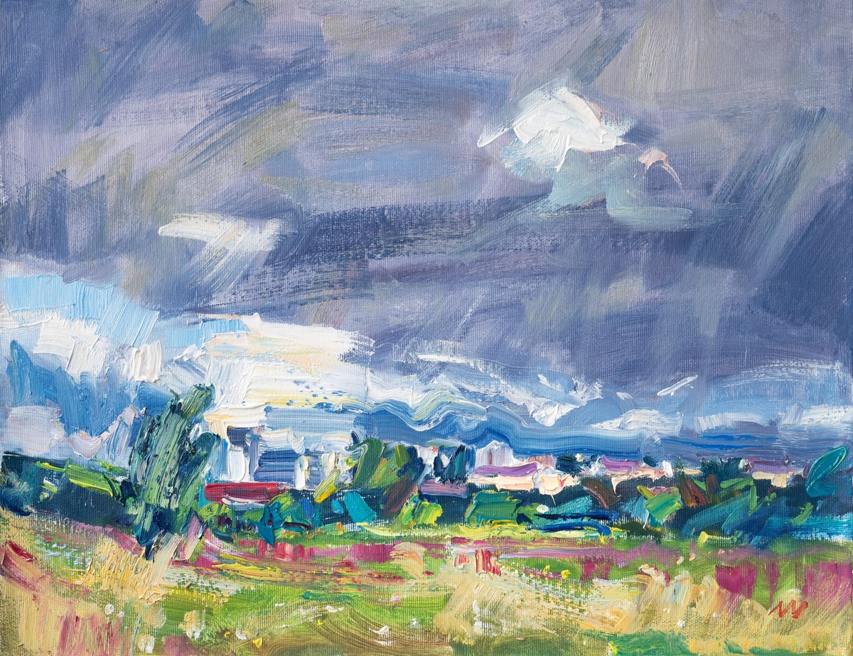 Impressionistic Landscape Oil Painting By Vasyl Moldavchuk, 18 X 14", After Rain, Original Artwork