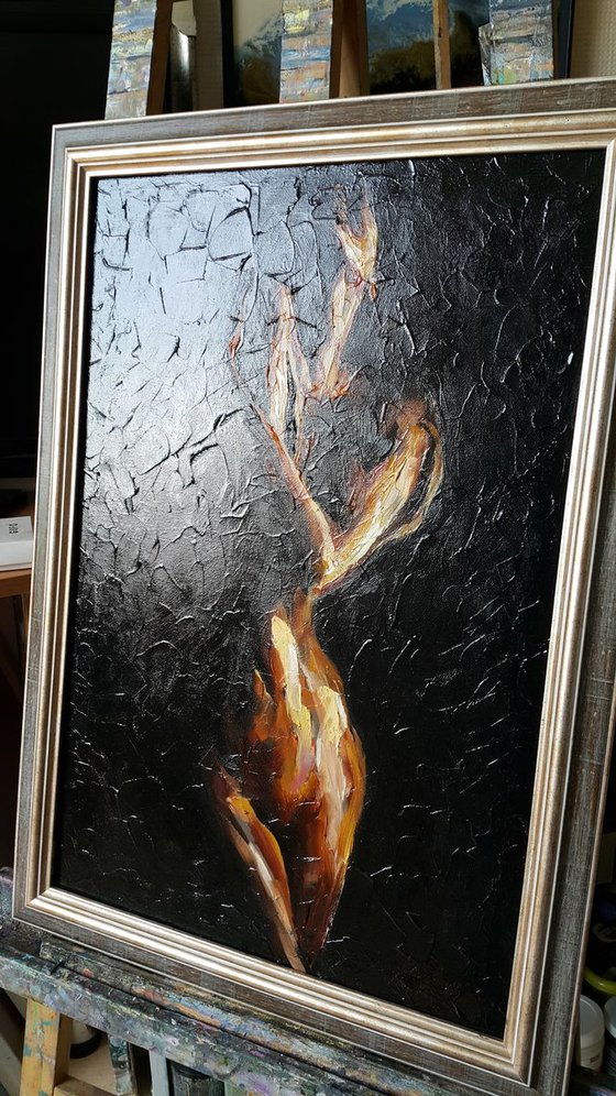 Painting - Touch of love - woman nude figure, naked figurative FREE SHIPPING