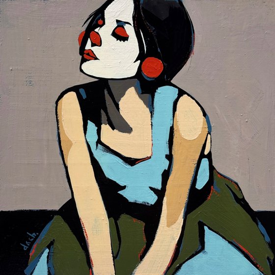 "Woman Clown" Original Painting Green