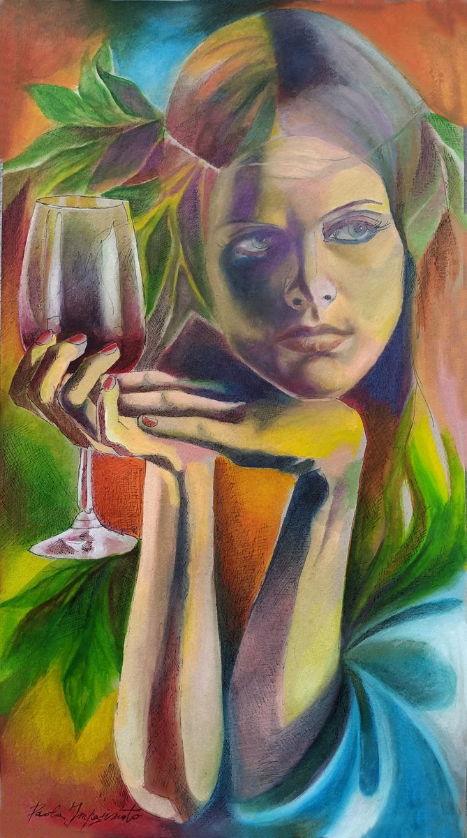 Expressive Portrait Acrylic Painting By Paola Imposimato, 13 X 23", The Chalice As A Jewel, Original Artwork