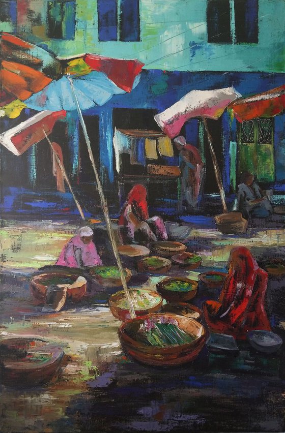 Indian open market (100x150cm, oil painting)