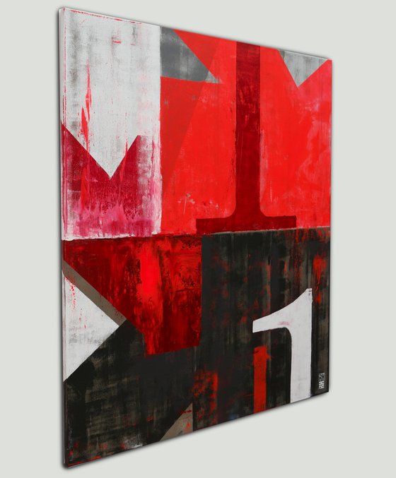 Abstract Painting - Vintage Typopop in Red - 90x110cm - Ronald Hunter - 16M