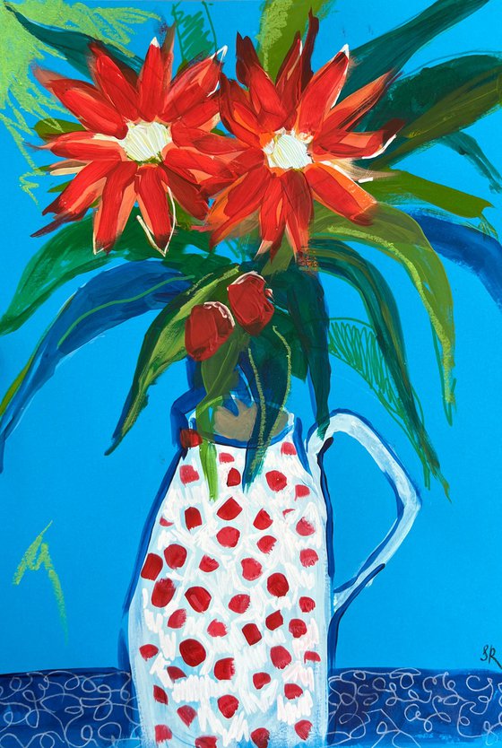 Red Flowers in Polka Dot Vase