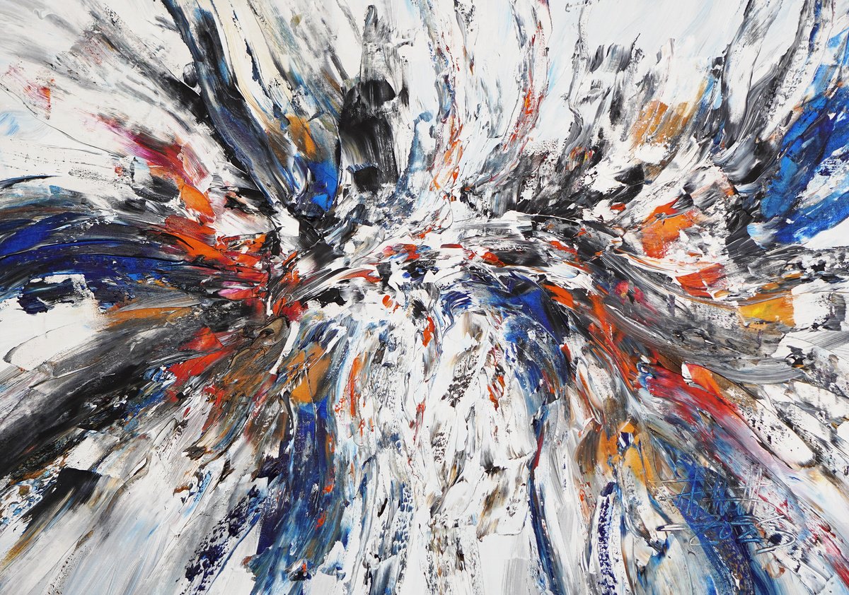 Abstract Acrylic Painting By Peter Nottrott, 39 X 28", Black And White A 3, Original Artwork