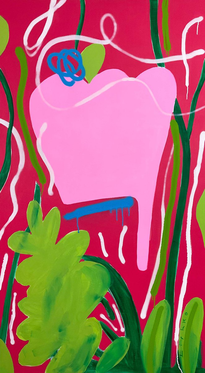 Expressive Botanical Acrylic Painting By V. Lishko, 39 X 71", Flowers, Original Artwork