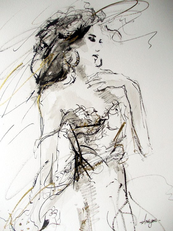 Figurative  Drawing  On Paper-Woman Series Ink Drawings