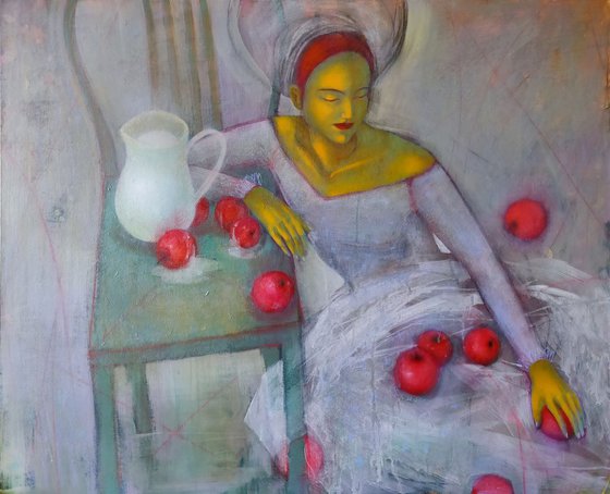 Bathing Of Red Apples - big mixed media 110x90